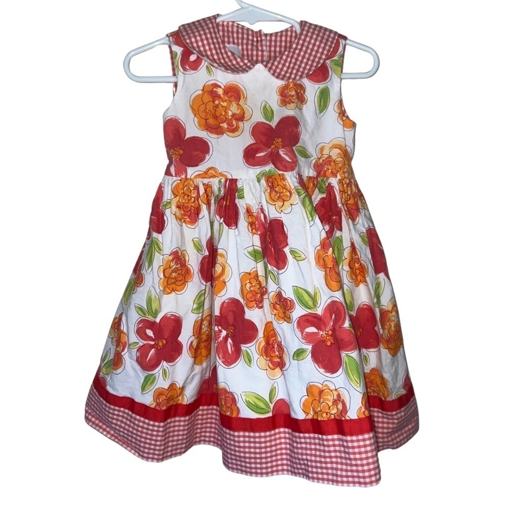 Plum Pudding Ltd. Dress Cotton Floral Checkered Lined Size 2T